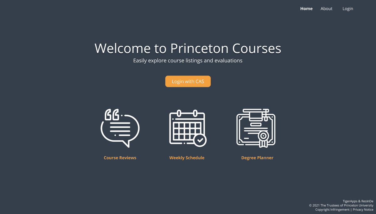 Landing page of Princeton Courses